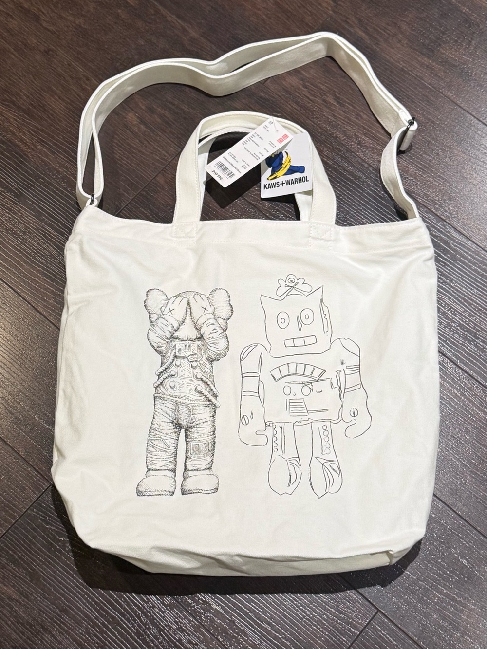 NWT! Kaws + Andy Warhol + Uniqlo 2 Way Tote Bag Rare Robot Rare 2024 Art